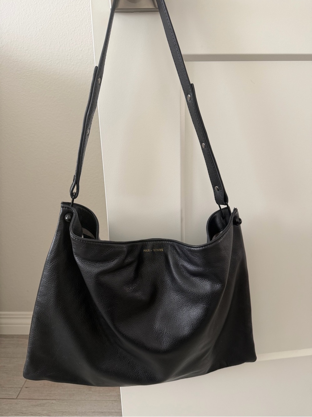 Pour La Victoire Black Pebbled Leather Hobo Shoulder Bag